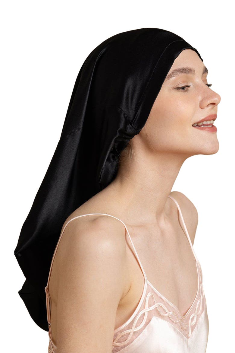 Pure Silk Elegant Long Bonnet, Alternate, color, Black