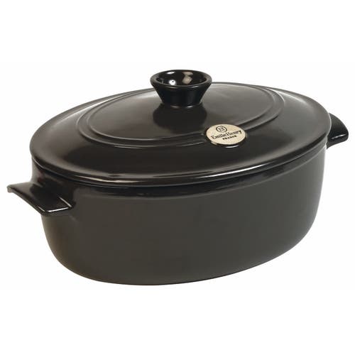 Emile Henry Flame 6.3 Quart Oval Stewpot Dutch Oven In Charcoal