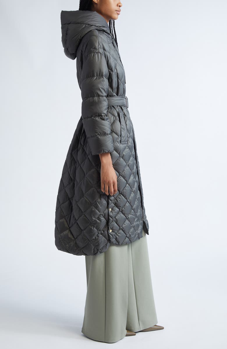Max Mara The Cube Trepar Diamond Quilted Down Longline Coat, Alternate, color, Green