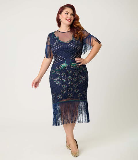 Plus Size Beaded Nadine Fringe Flapper Dress