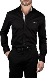 KARL LAGERFELD Trim Fit Log Embroidered Cotton Dress Shirt