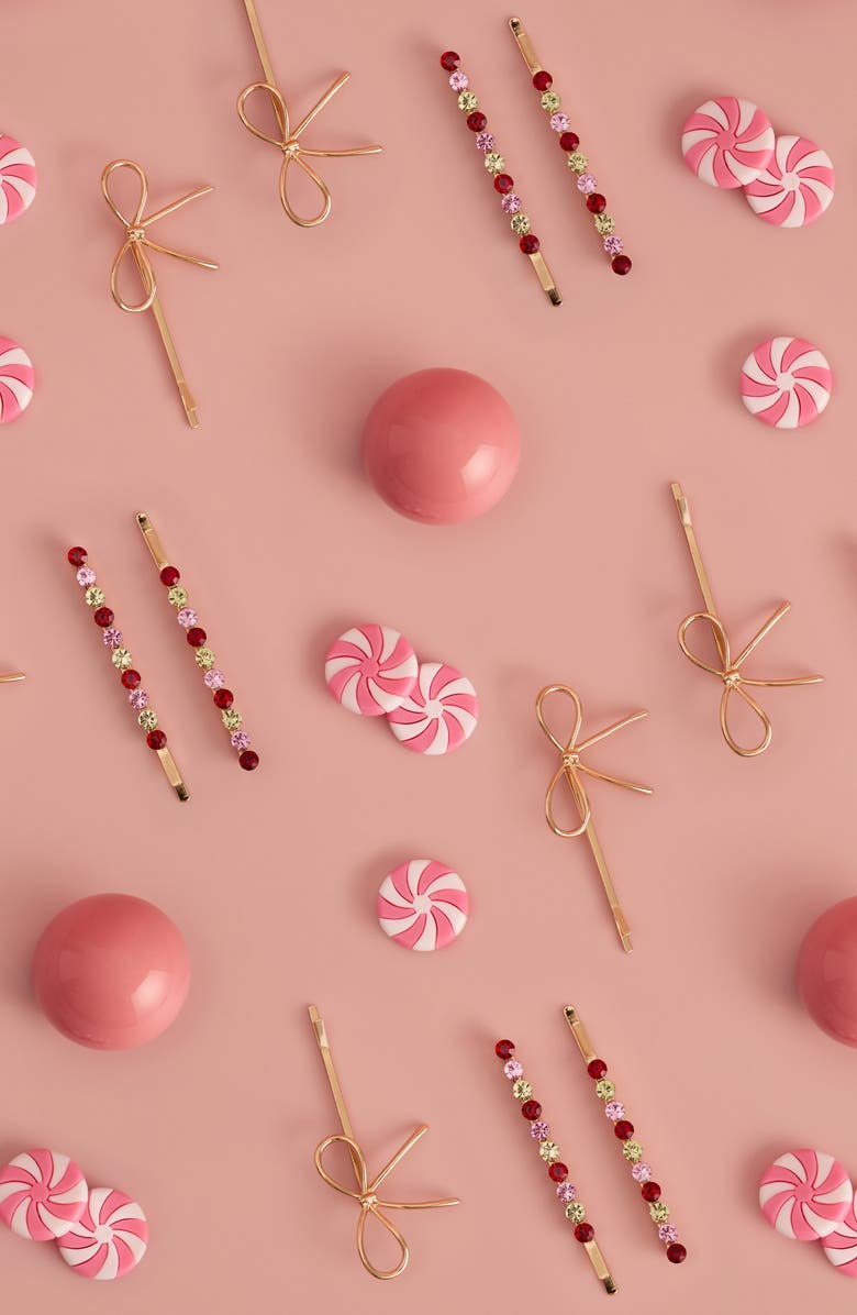 Kitsch 4-Pack Rhinestone & Bow Bobby Pins, Alternate, color, Gold