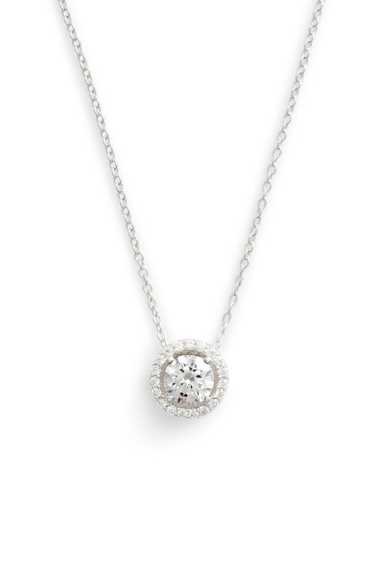 Round Halo Necklace, Main, color, SILVER/ CLEAR