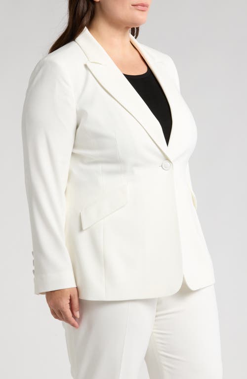 Tahari Asl Plus Size Peak Lapel Blazer Floral Tie Neck Blouse Mid Rise Pants In White