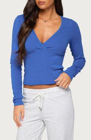 EDIKTED Doron V-Neck Stretch Cotton Blend Top