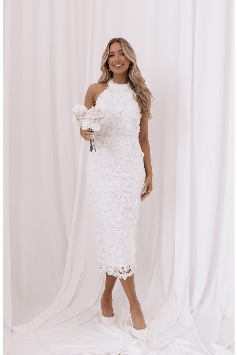 Adaln Halter Lace Midi Dress, Alternate, color, WHITE
