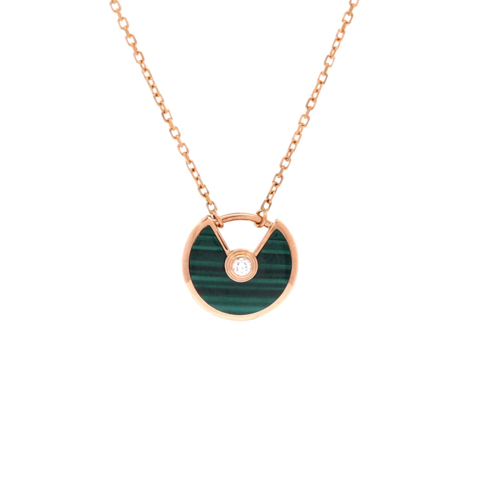 Amulette de Cartier Pendant Necklace 18K Rose Gold with Malachite and Diamond XS, Main, color, Metallic Gold