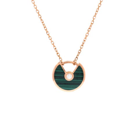 Amulette de Cartier Pendant Necklace 18K Rose Gold with Malachite and Diamond XS