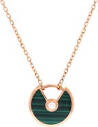 Pre-Owned Cartier Amulette de Cartier Pendant Necklace 18K Rose Gold with Malachite and Diamond XS
