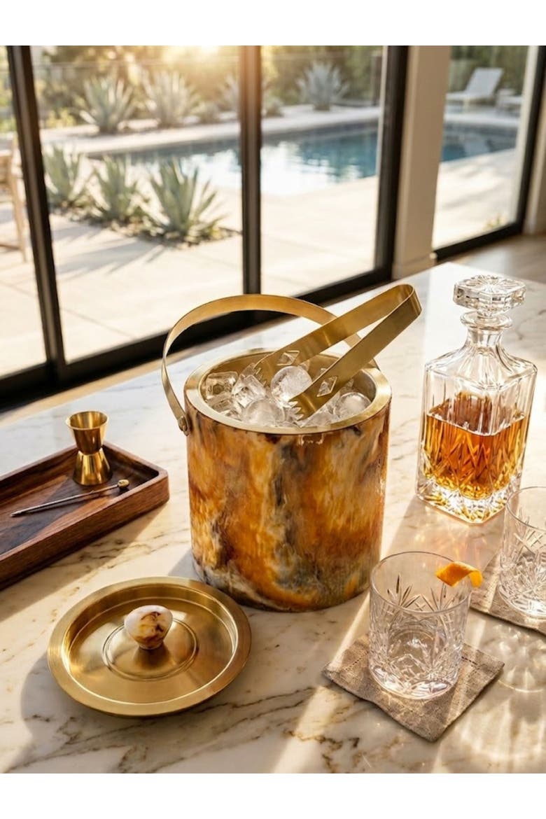 Kampai Ice Bucket with Tongs, Alternate, color, Brown