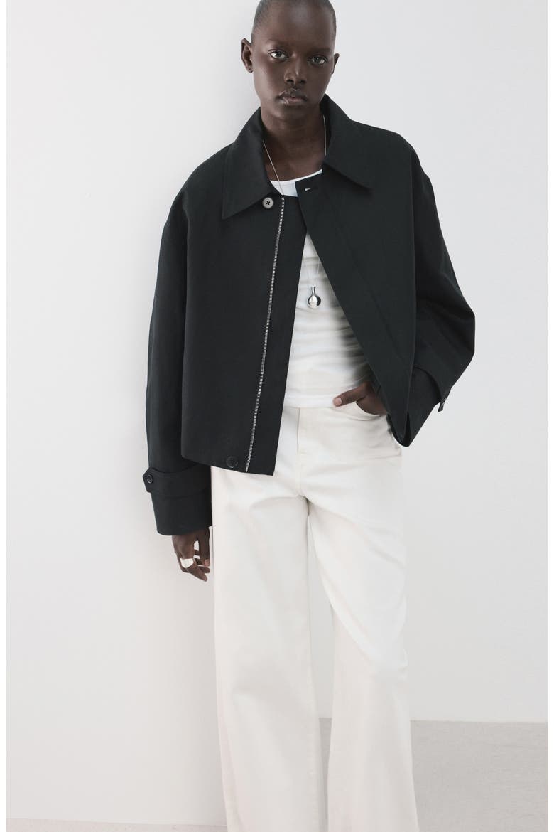 Cotton & Linen Twill Zip Jacket, Alternate, color, BLACK