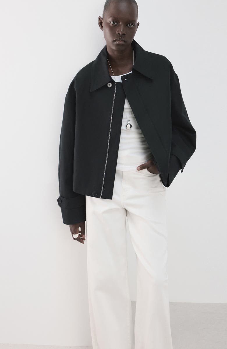 MANGO Cotton & Linen Twill Zip Jacket, Alternate, color, 