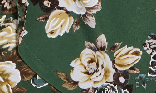 Connected Apparel Floral 3/4 Sleeve Faux Wrap Dress In Green