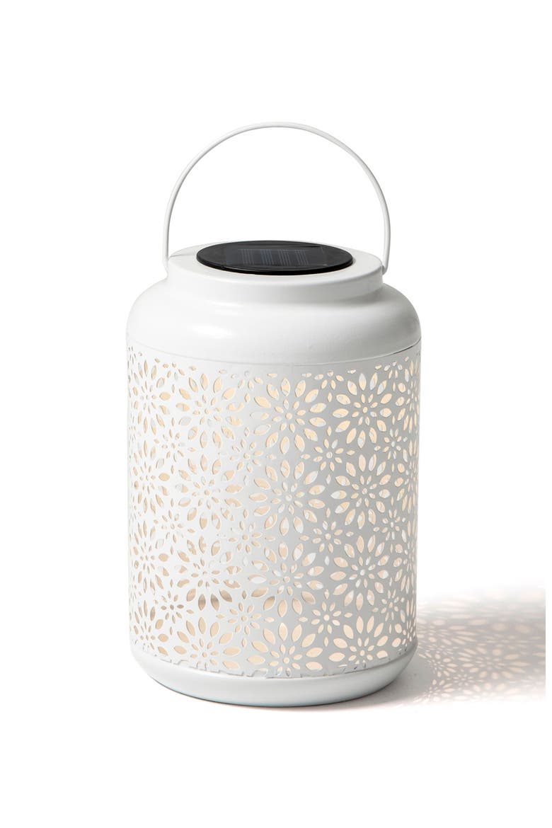 Metal Cutout Flower Solar Powered Outdoor Hanging Lantern with LED Light, Main, color, White