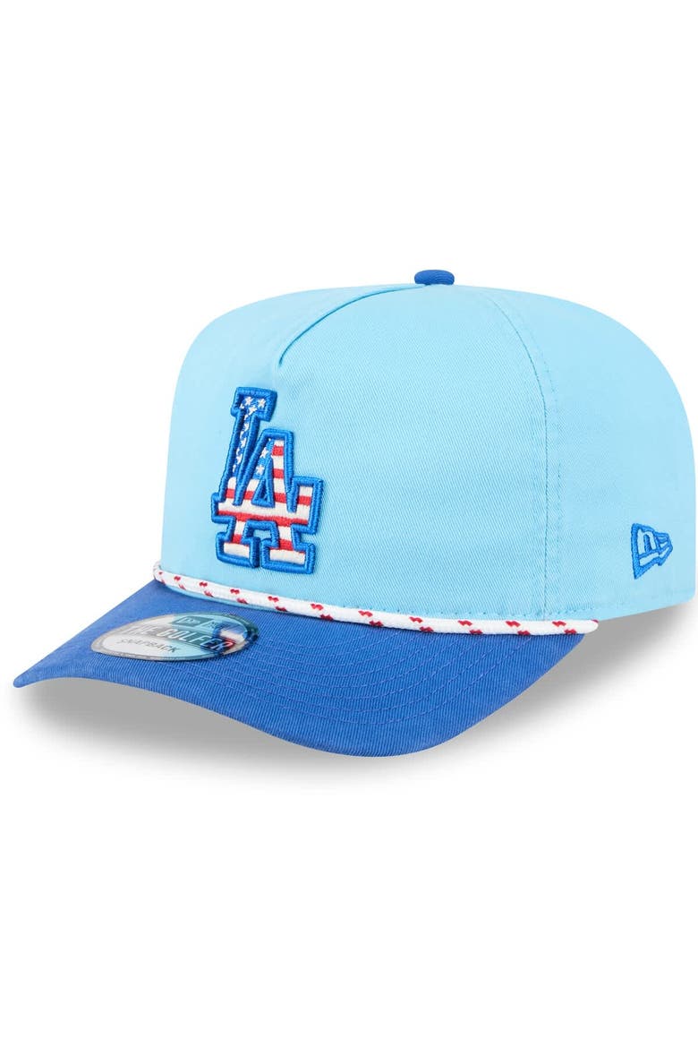 Men's New Era Light Blue/Royal Los Angeles Dodgers 2025 Fourth of July Golfer Snapback Hat, Main, color, Light Blue