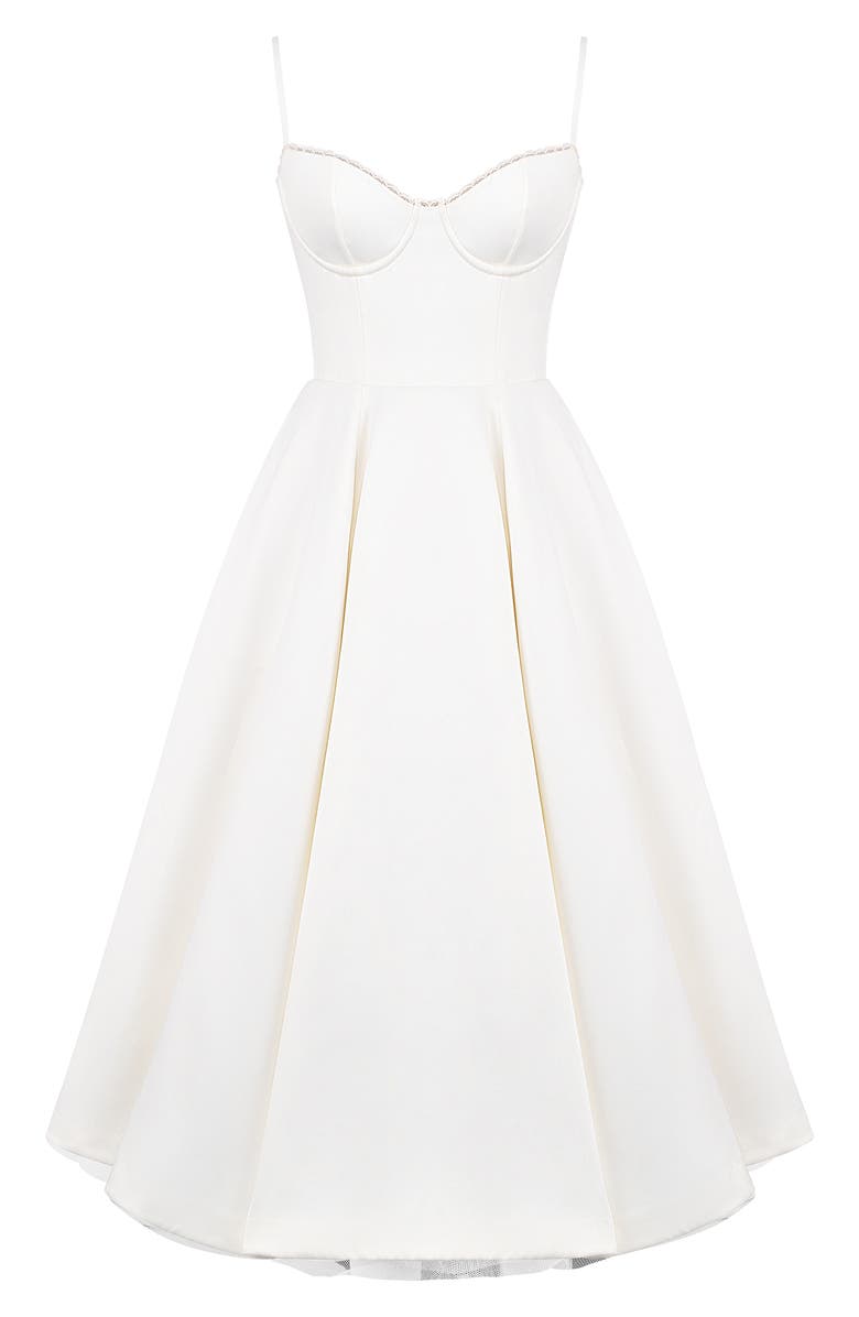 HOUSE OF CB Mademoiselle Bustier Stretch Satin Midi Cocktail Dress, Alternate, color, Ivory