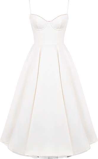 Mademoiselle Bustier Stretch Satin Midi Cocktail Dress