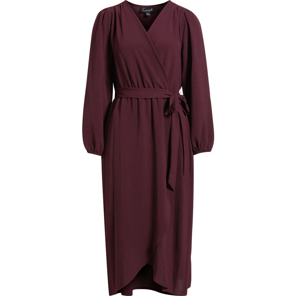 Connected Apparel Long Sleeve Faux Wrap Midi Dress In Purple