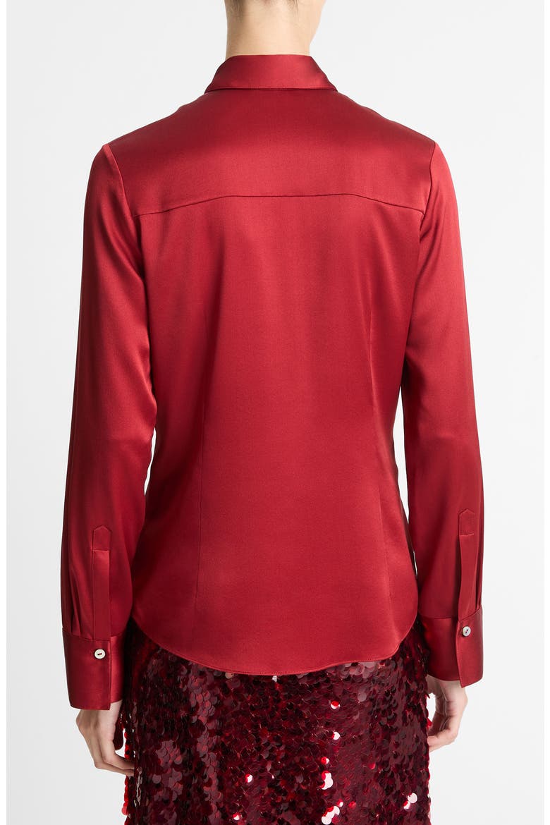 Slim Fit Stretch Silk Button-Up Shirt, Alternate, color, RUBY INK