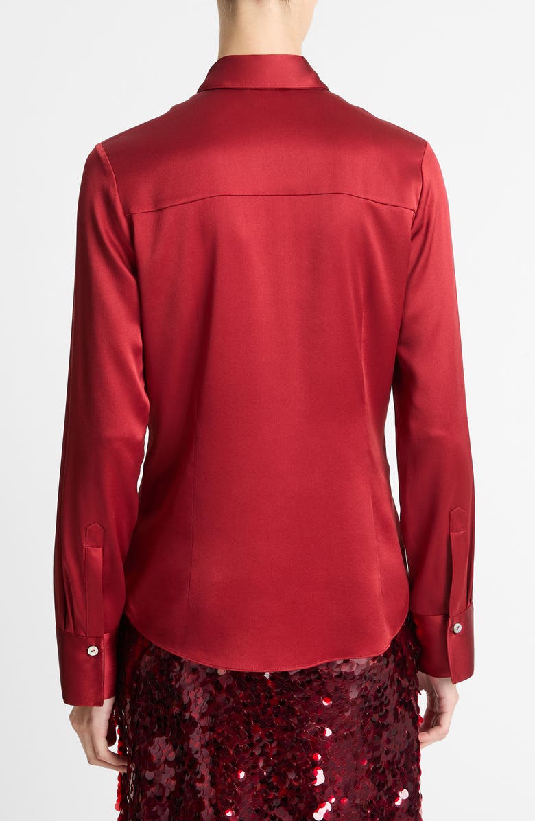 Vince Slim Fit Stretch Silk Button-Up Shirt, Alternate, color, Ruby Ink