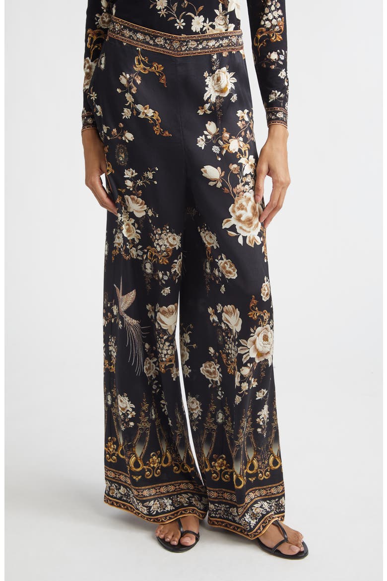 Flamenco Folklore Print Relaxed Silk Straight Leg Pants, Main, color, FLAMENCO FOLKLORE