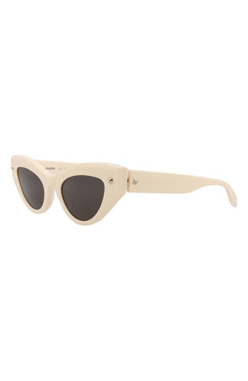 Alexander Mcqueen Mcqueen 52mm Cat Eye Sunglasses In Ivory Ivory Grey