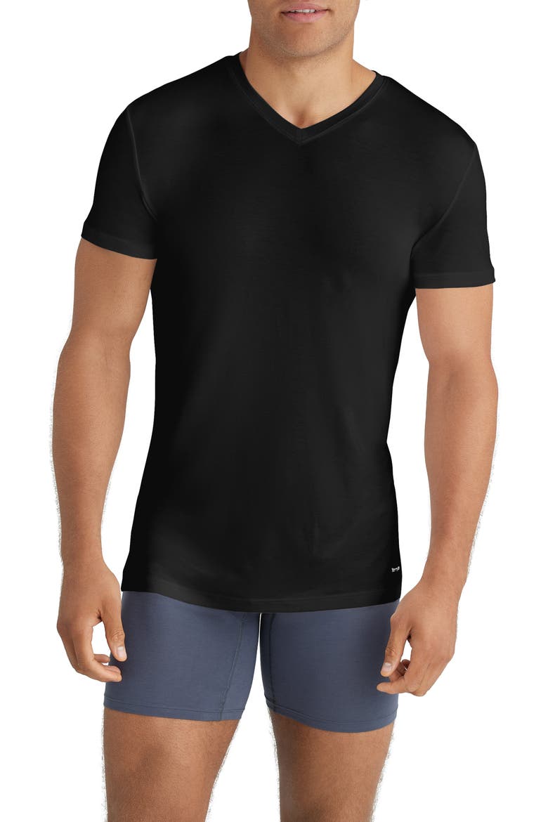 3-Pack Second Skin Stay Tucked V-Neck Undershirts, Main, color, BLACK