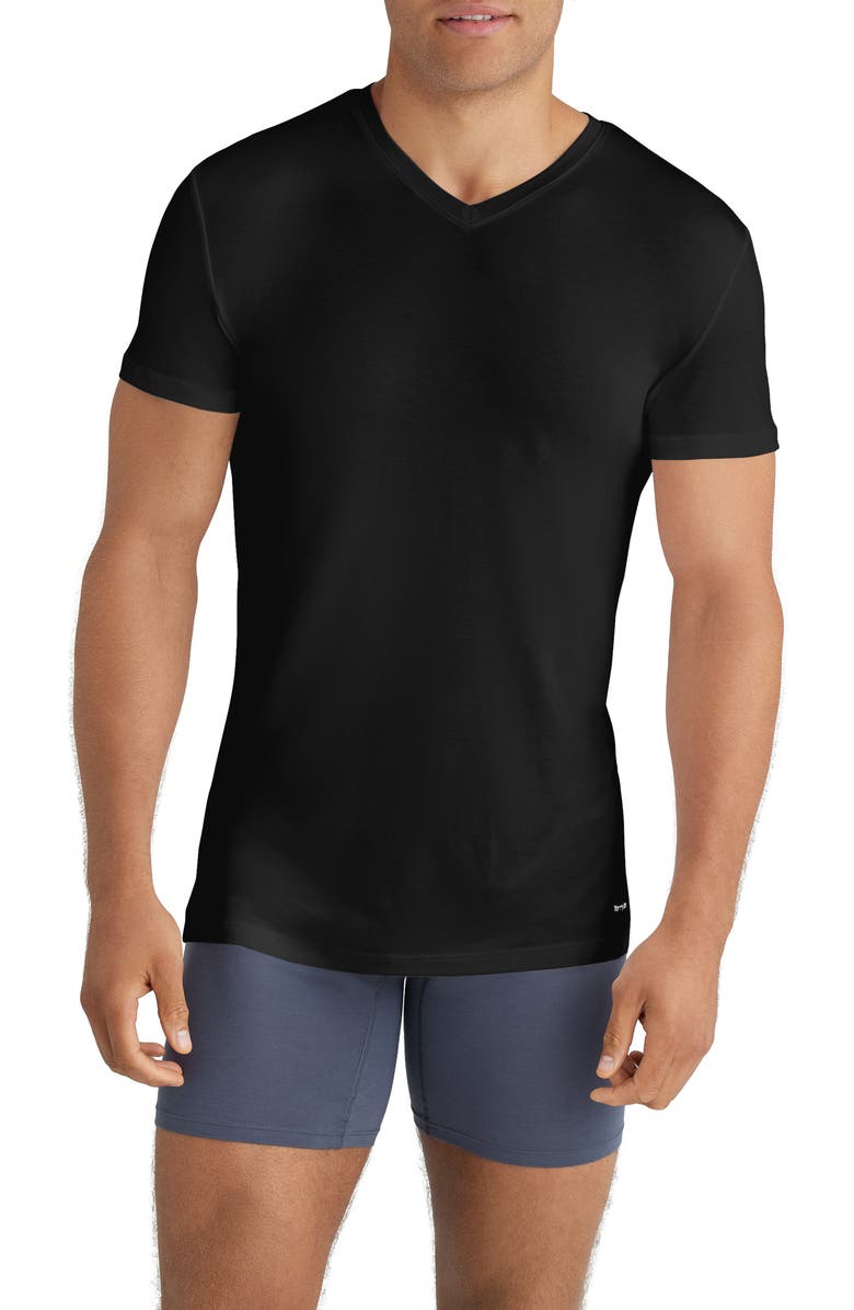 Tommy John 3-Pack Second Skin Stay Tucked V-Neck Undershirts, Main, color, Black