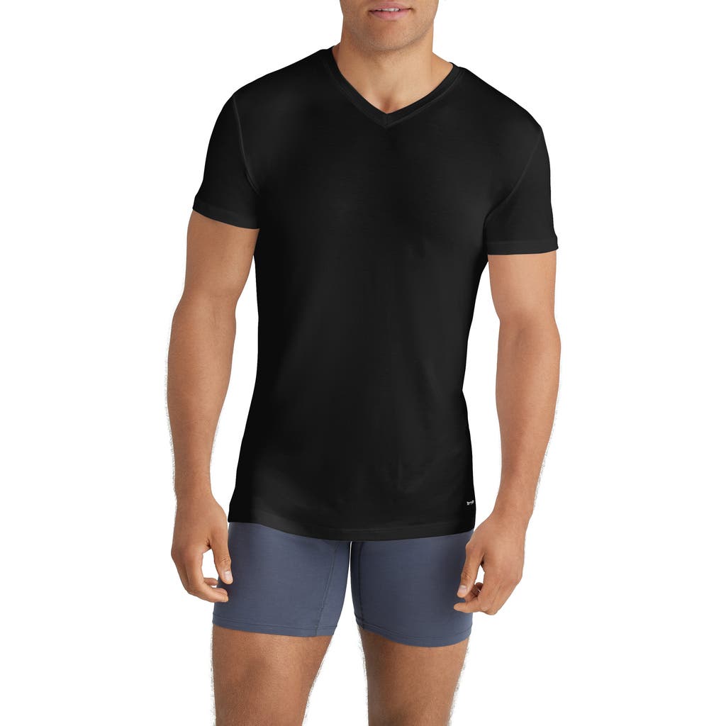 Tommy John 3-pack Second Skin Stay Tucked V-neck Undershirts In Black