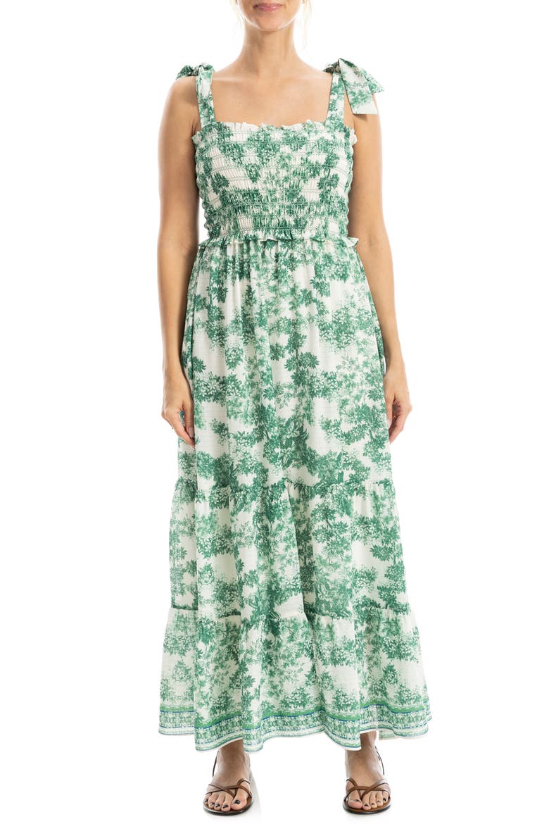 Print Tie Strap Maxi Dress, Main, color, CREAM/ MEADOW