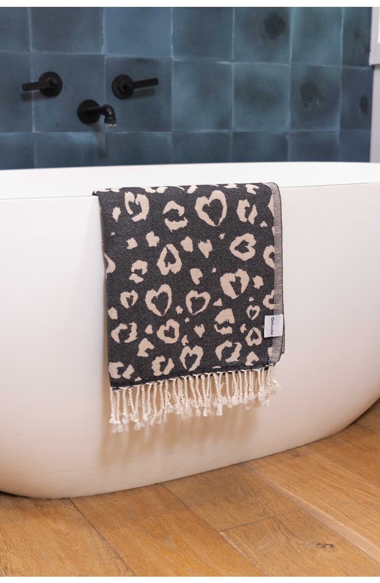 InfuseZen Leopard Heart Organic Turkish Towel, Alternate, color, Black