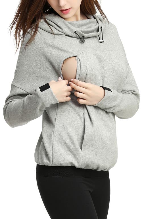 Kimi & Kai Samara Cowl Neck Maternity/nursing Hoodie In Gray
