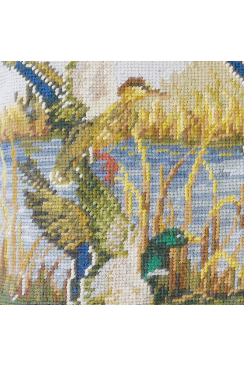Ducks In Flight Needlepoint Throw Pillow, Alternate, color, Blue