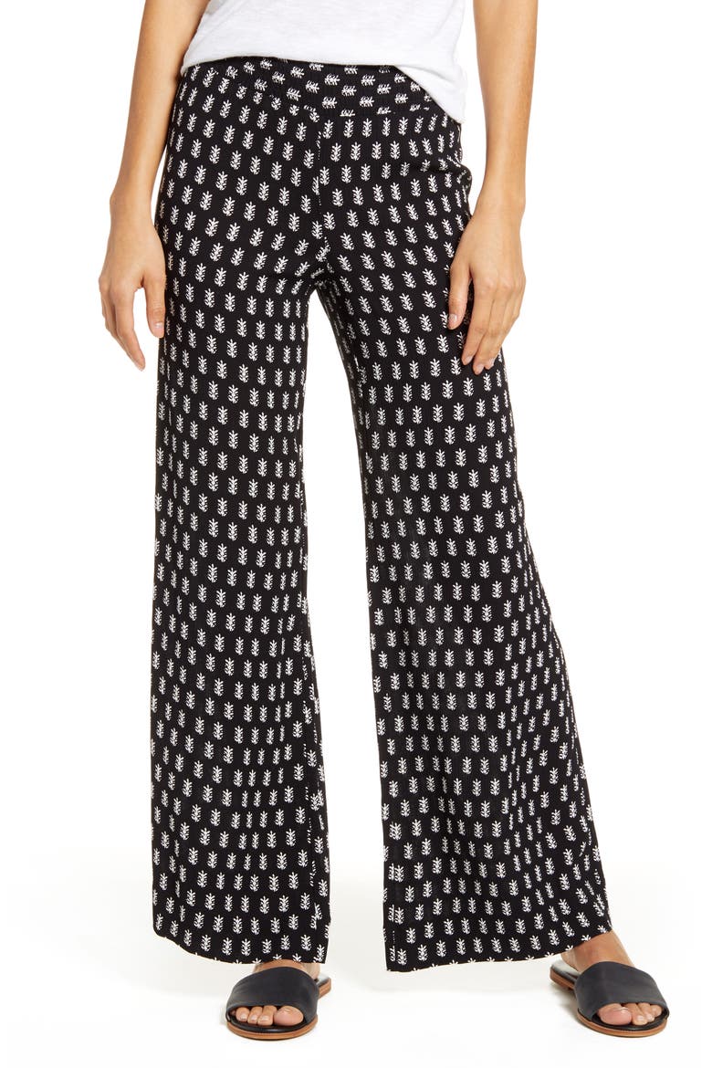 Delhi Ditsy Smock Waist Wide Leg Pants, Main, color, BLACK