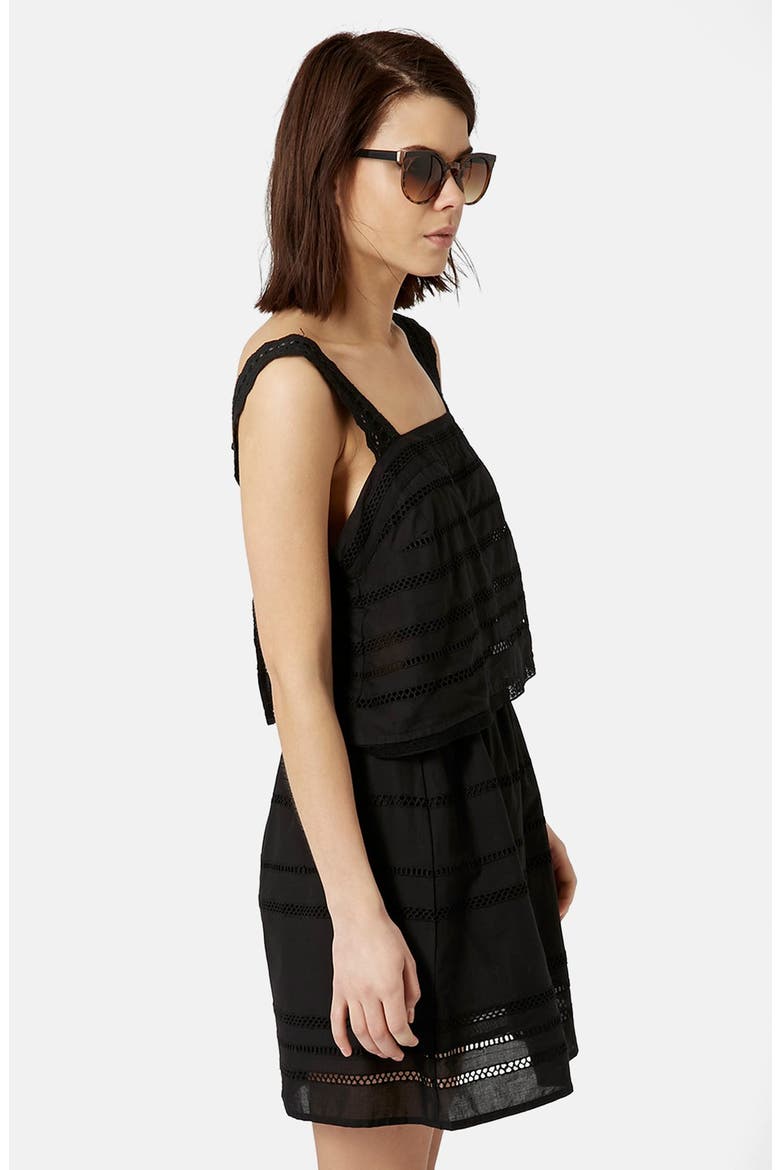 Lace Trim Overlay Sundress, Alternate, color, BLACK