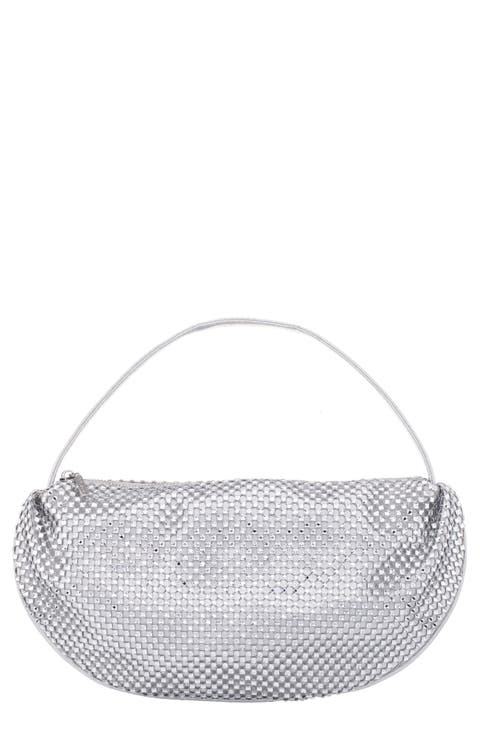 Half Moon Rhinestone Mesh Shoulder Bag