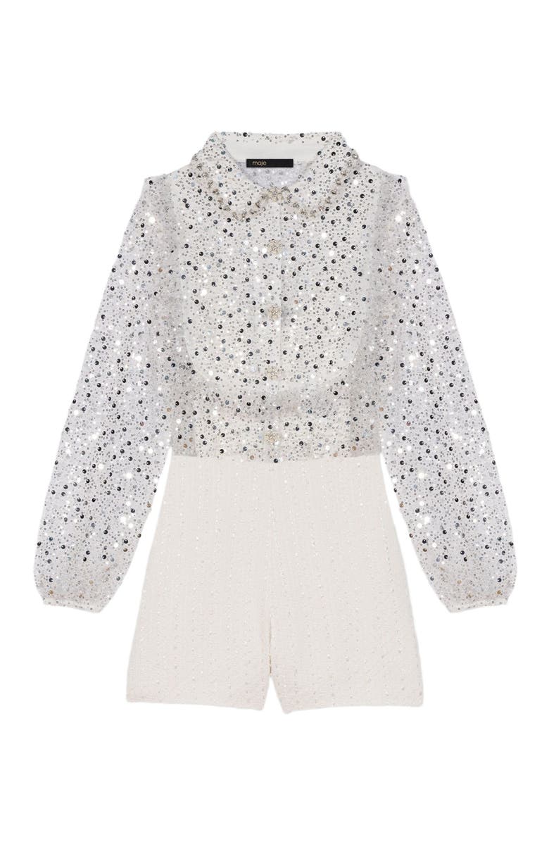 maje Tweed playsuit, Main, color, Ecru