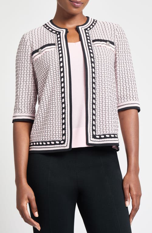 Shop Ming Wang Textured Lace Trim Jacket In Rosy Blush/black
