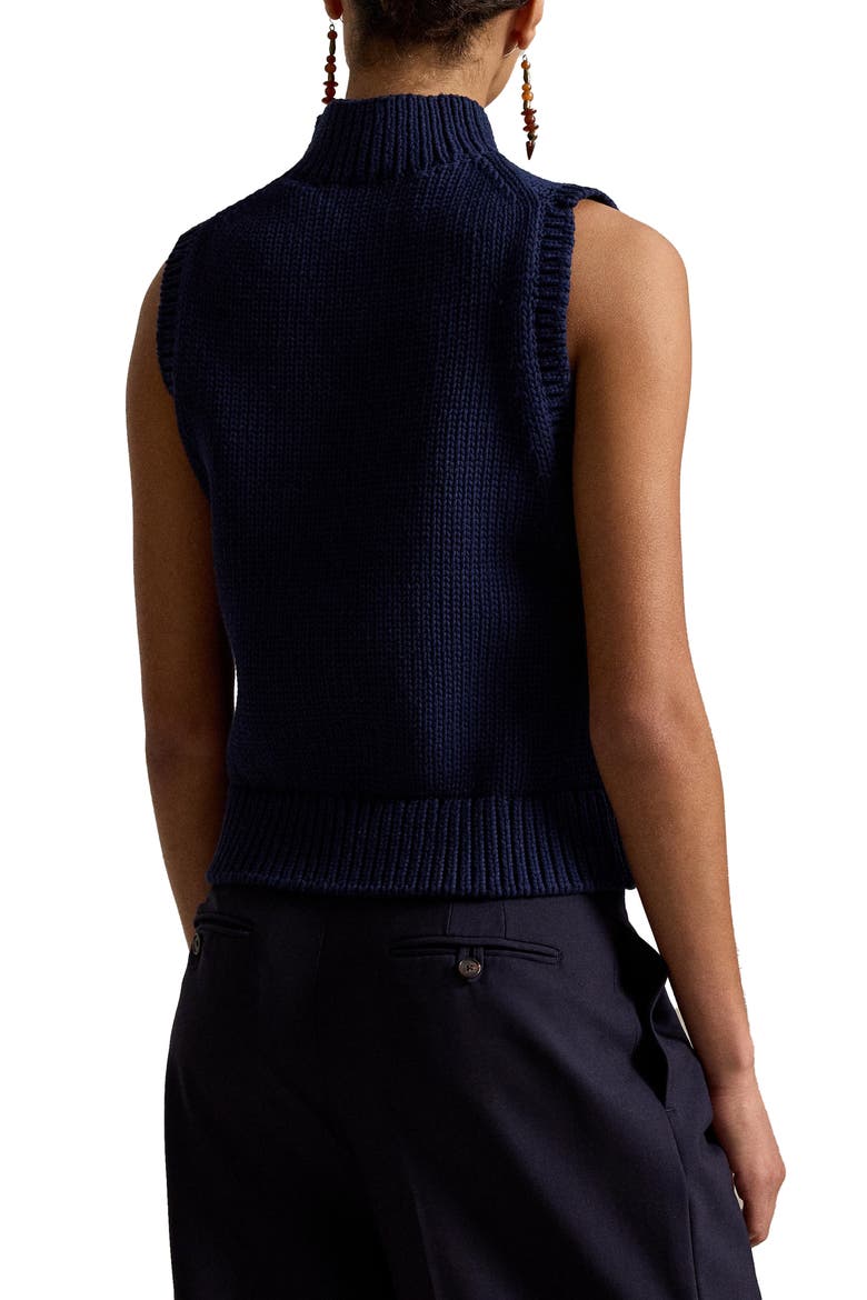 Sleeveless Cotton Blend Turtleneck Sweater, Alternate, color, CRUISE NAVY