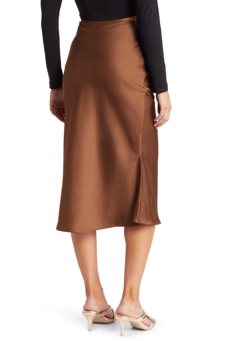Bias Cut Satin Slip Skirt, Alternate, color, BROWN