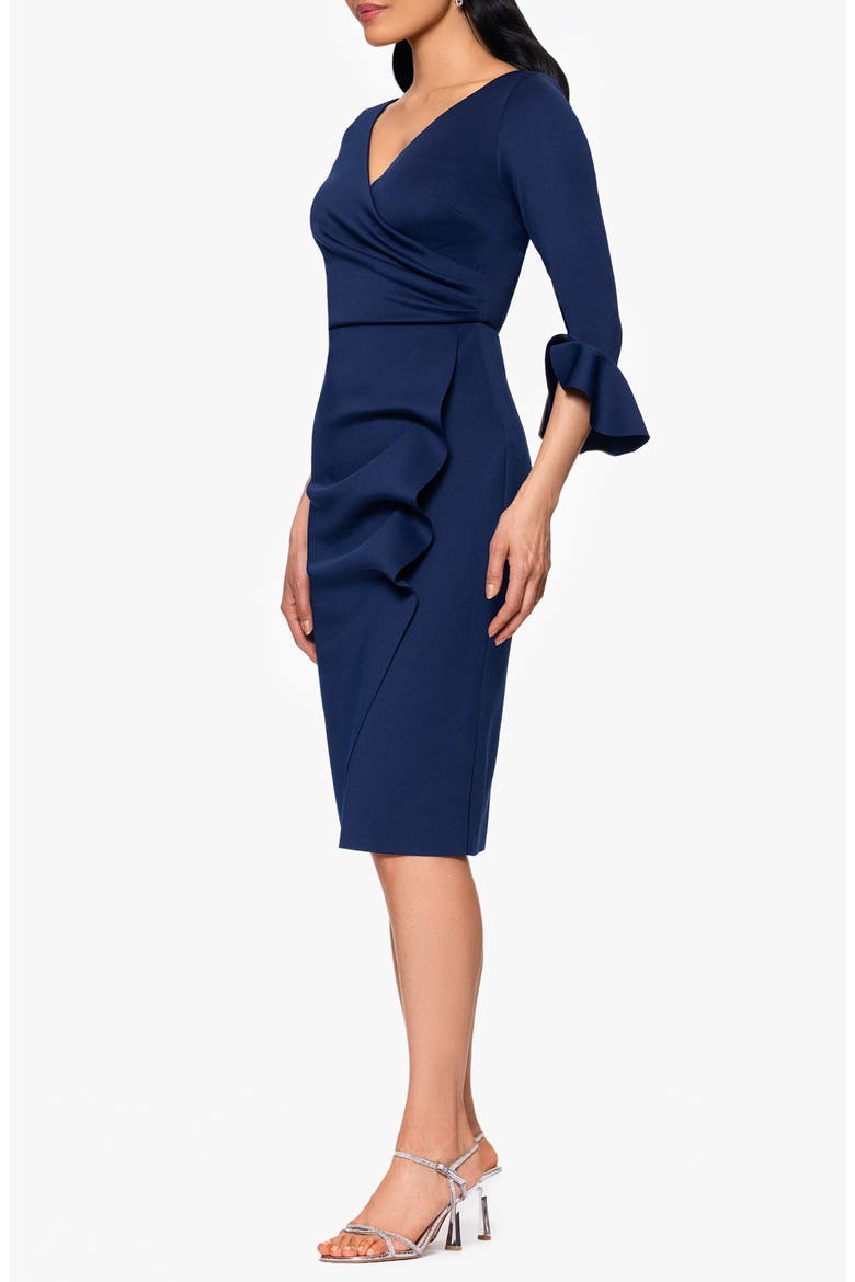 Ruffle Sleeve Scuba Crepe Cocktail Sheath Dress, Alternate, color, NAVY