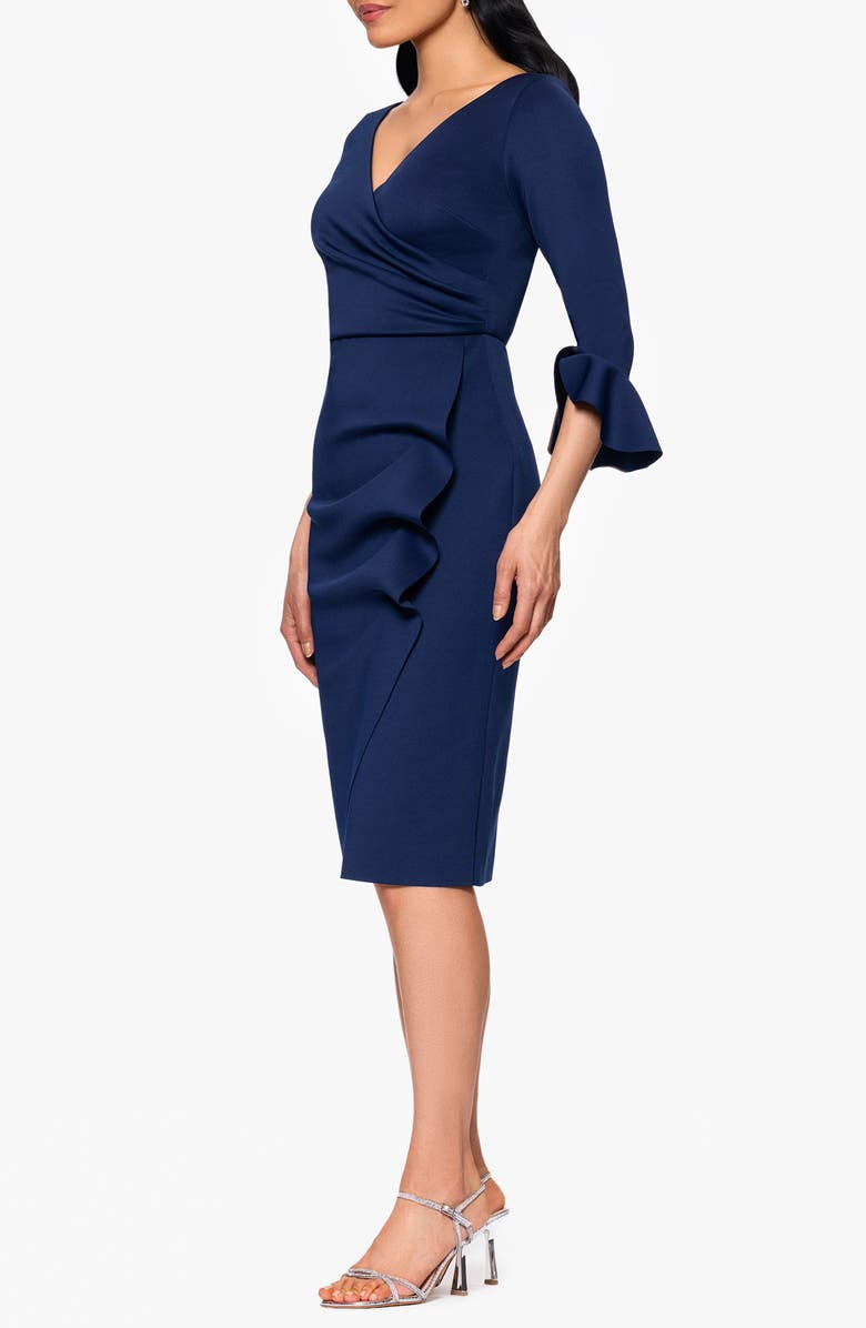 Betsy & Adam Ruffle Sleeve Scuba Crepe Cocktail Sheath Dress, Alternate, color, Navy