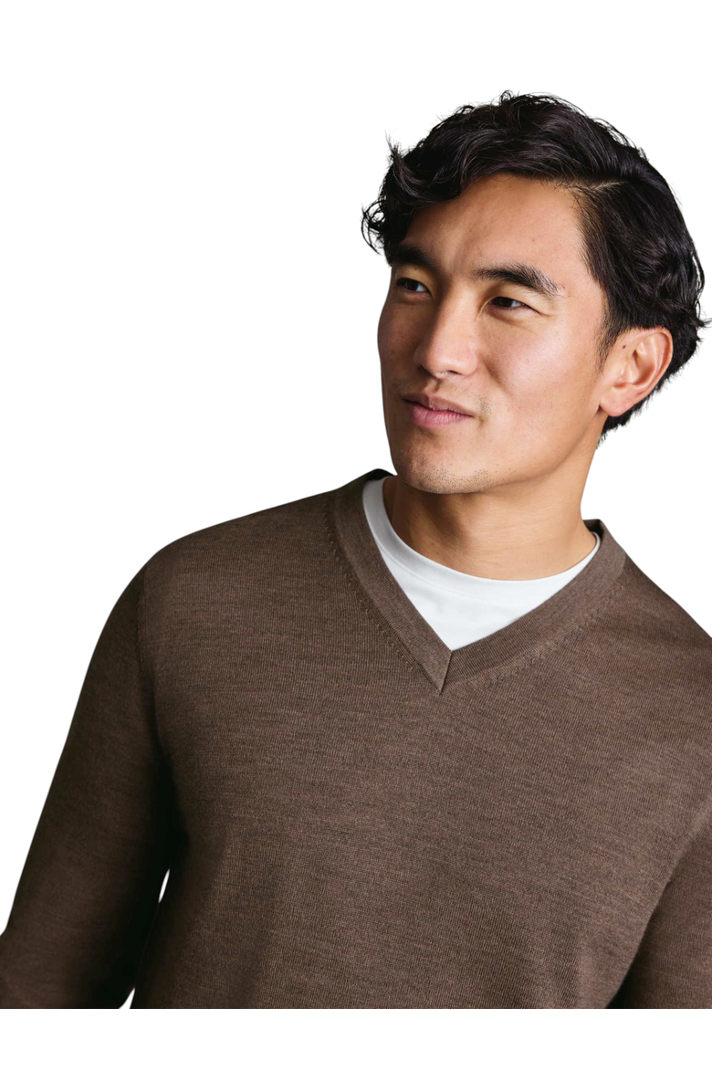 Charles Tyrwhitt Merino V-Neck Sweater, Alternate, color, Mocha