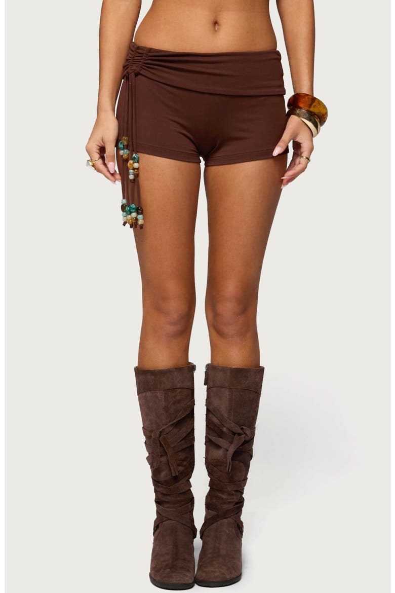 Thia Ruched Shorts, Main, color, DARK-BROWN