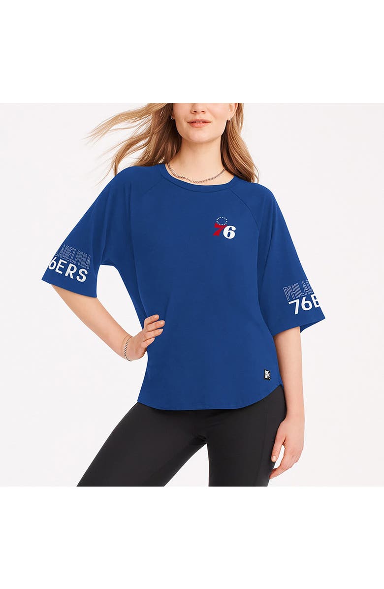 DKNY SPORT Women's DKNY Sport Royal Philadelphia 76ers Diana Raglan Tri-Blend Oversized T-Shirt, Main, color, Royal