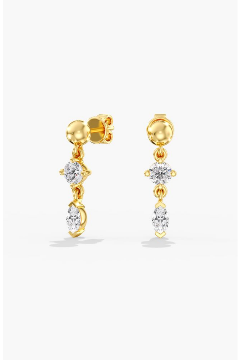 Petite Round and Marquise Dangle Lab Diamond Studs in 14K Gold, Main, color, Yellow Gold