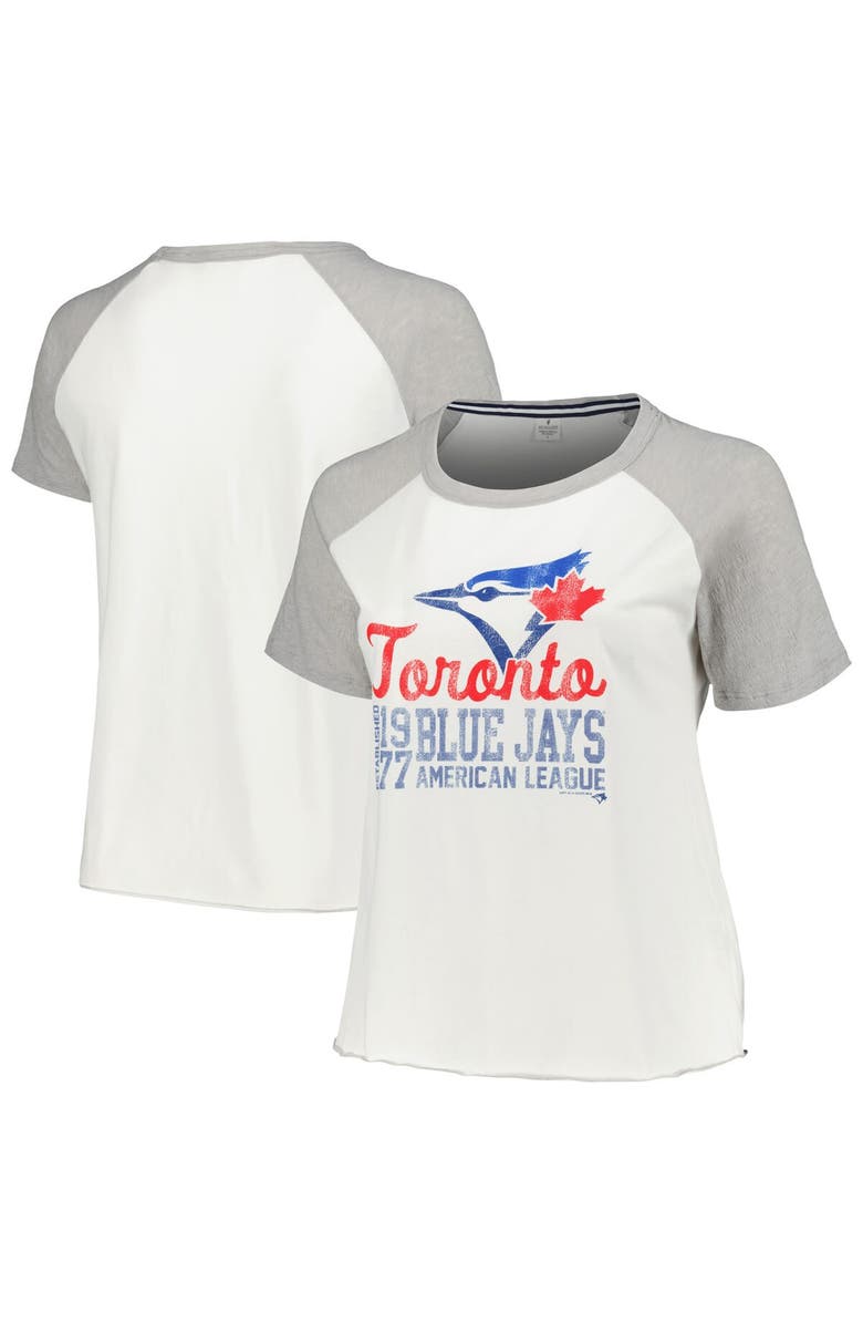 SOFT AS A GRAPE Women's Soft as a Grape White Toronto Blue Jays Plus Size Baseball Raglan T-Shirt, Main, color, 