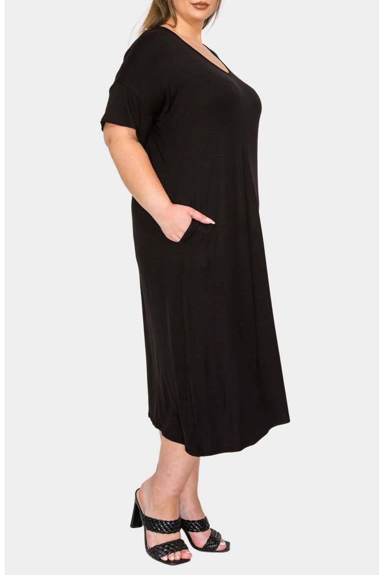 Olivia Short Sleeve Midi Dress, Alternate, color, BLACK