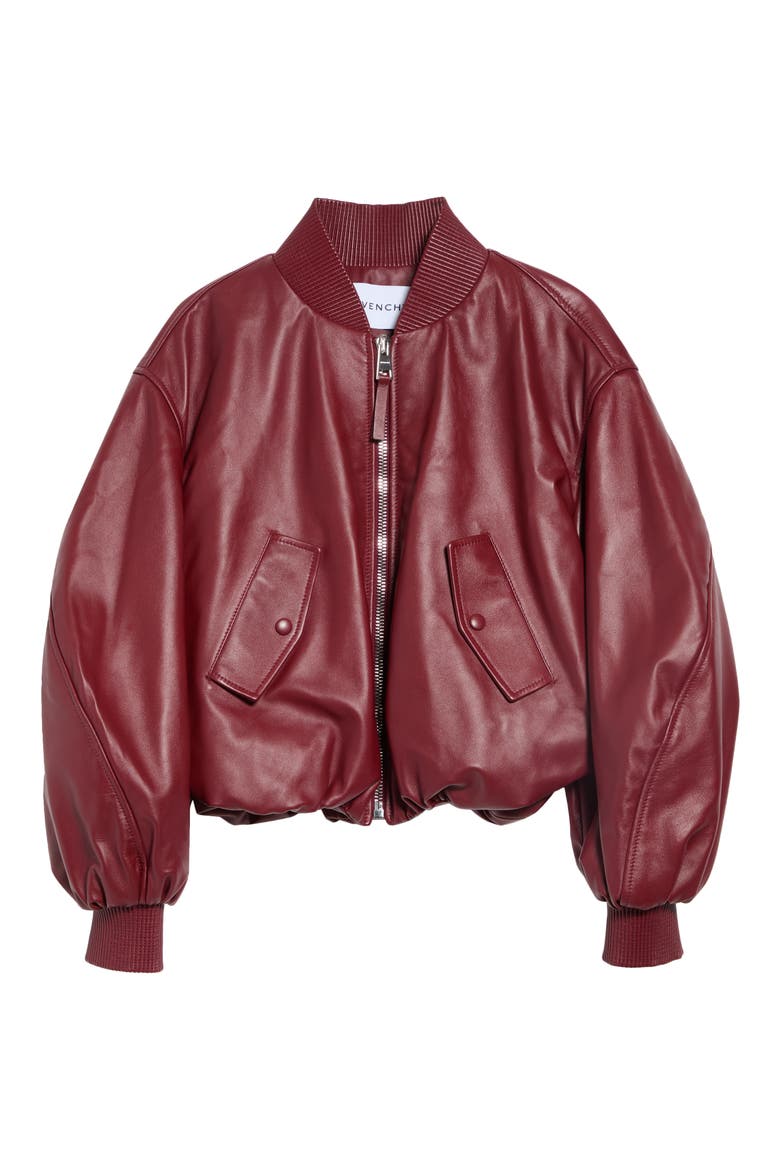 Cropped Cocoon Leather Bomber Jacket, Main, color, RED CHERRY