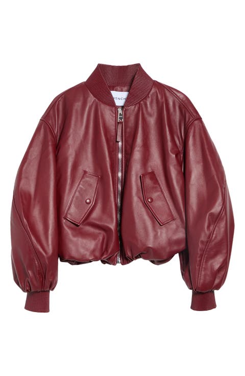 Cropped Cocoon Leather Bomber Jacket